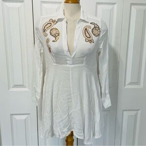 Roaman's White Tunic with Brown & Gold Paisley Embroidery